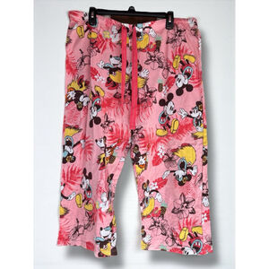 Disney Women's XL Pink Mickey Minnie Retro Hawaiian Luau Pajama Loungewear Pants